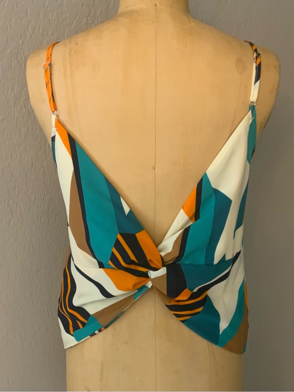 Emily Rose Teal, Brown & Orange Geometric Spaghetti-Strap Tank